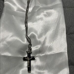 Silver and Black Cross Pendant Necklace